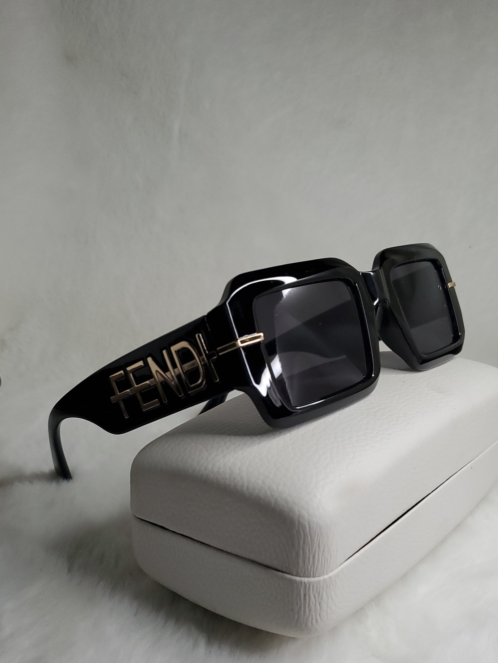 Black Sunglasses with Gold Logo-Arm